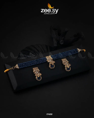 Egyptian Choker Necklace Golden Blue Necklace Sets - Zeesy Jewellery Pakistan | Premium Artificial & Imitation Jewellery