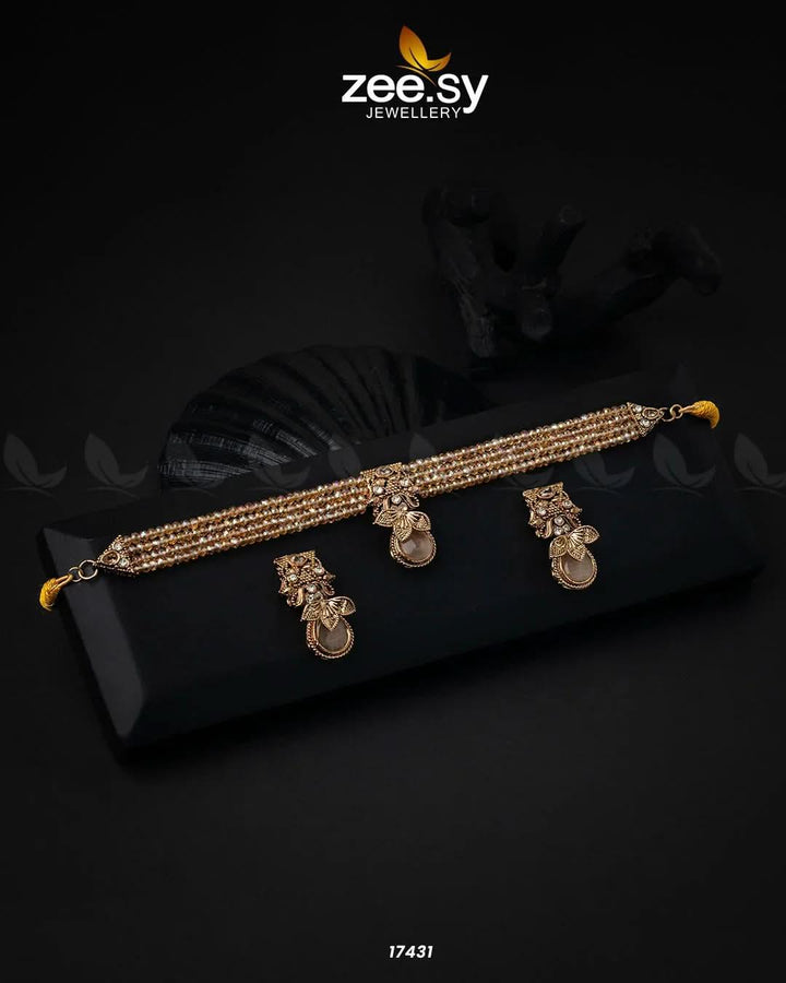 Egyptian Choker Necklace Golden Champagne Necklace Sets - Zeesy Jewellery Pakistan | Premium Artificial & Imitation Jewellery