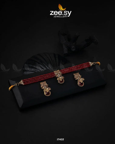 Egyptian Choker Necklace Golden Red Necklace Sets - Zeesy Jewellery Pakistan | Premium Artificial & Imitation Jewellery
