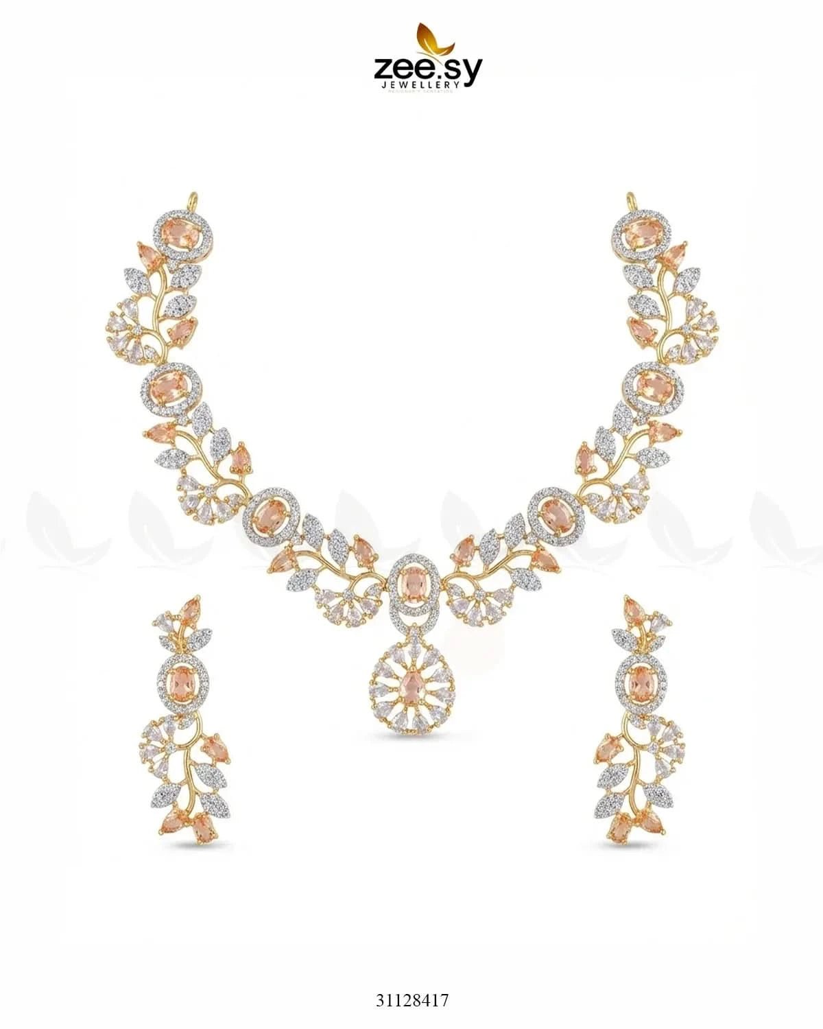 Golden Bold Stone Necklace Set Golden Champagne Necklace Sets - Zeesy Jewellery Pakistan | Premium Artificial & Imitation Jewellery