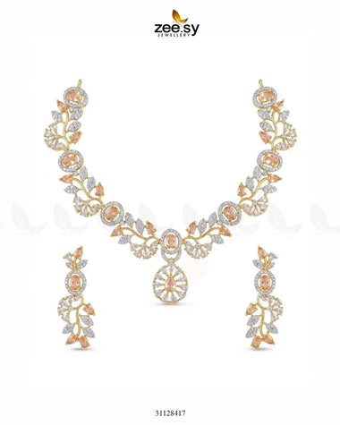 Golden Bold Stone Necklace Set Golden Champagne Necklace Sets - Zeesy Jewellery Pakistan | Premium Artificial & Imitation Jewellery