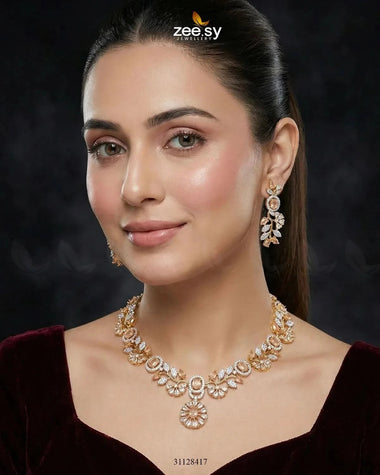 Golden Bold Stone Necklace Set Necklace Sets - Zeesy Jewellery Pakistan | Premium Artificial & Imitation Jewellery