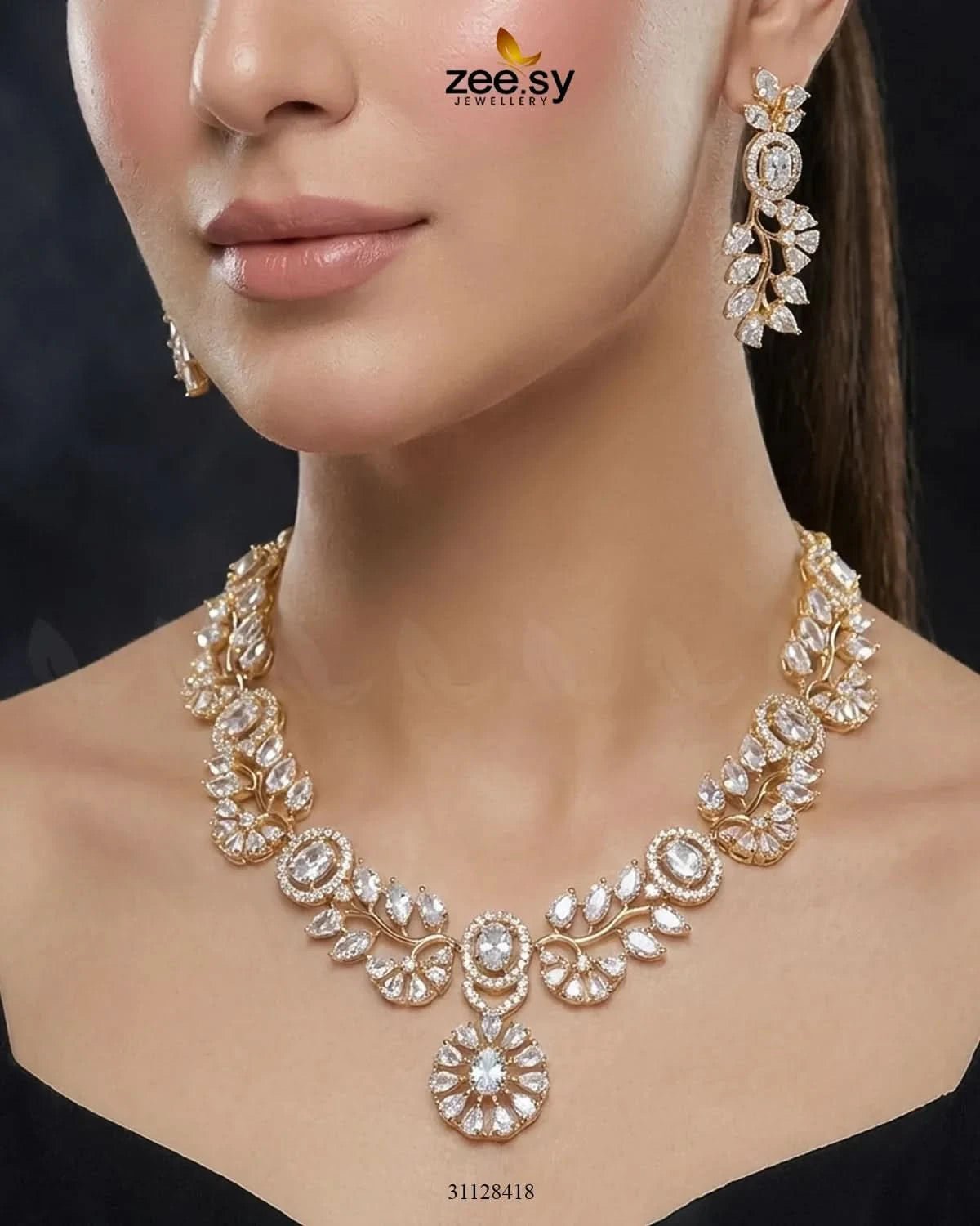 Golden Bold Stone Necklace Set Necklace Sets - Zeesy Jewellery Pakistan | Premium Artificial & Imitation Jewellery