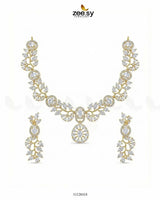 Golden Bold Stone Necklace Set Golden White Necklace Sets - Zeesy Jewellery Pakistan | Premium Artificial & Imitation Jewellery