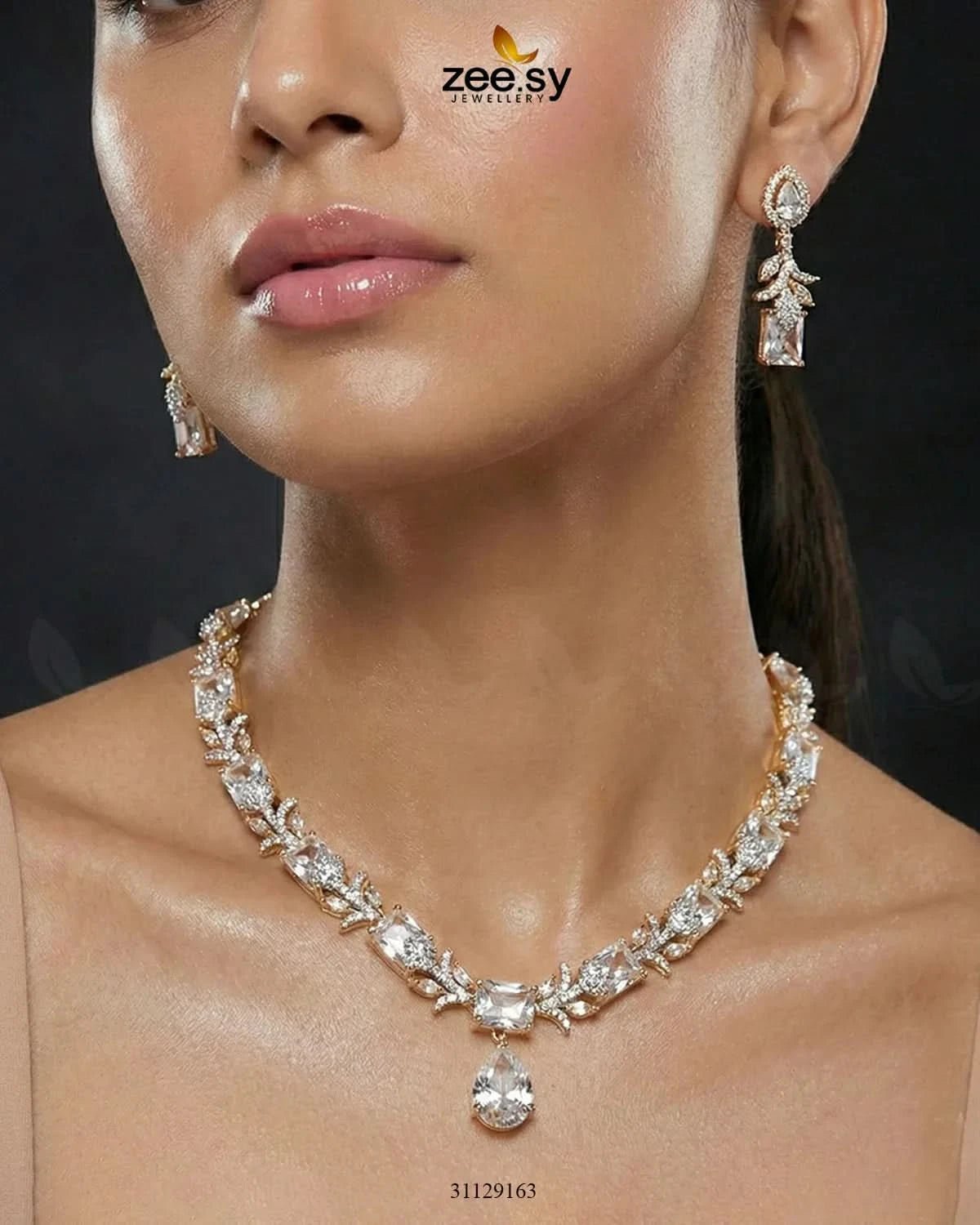 Golden Gilded Statement Necklace Set Necklace Sets - Zeesy Jewellery Pakistan | Premium Artificial & Imitation Jewellery