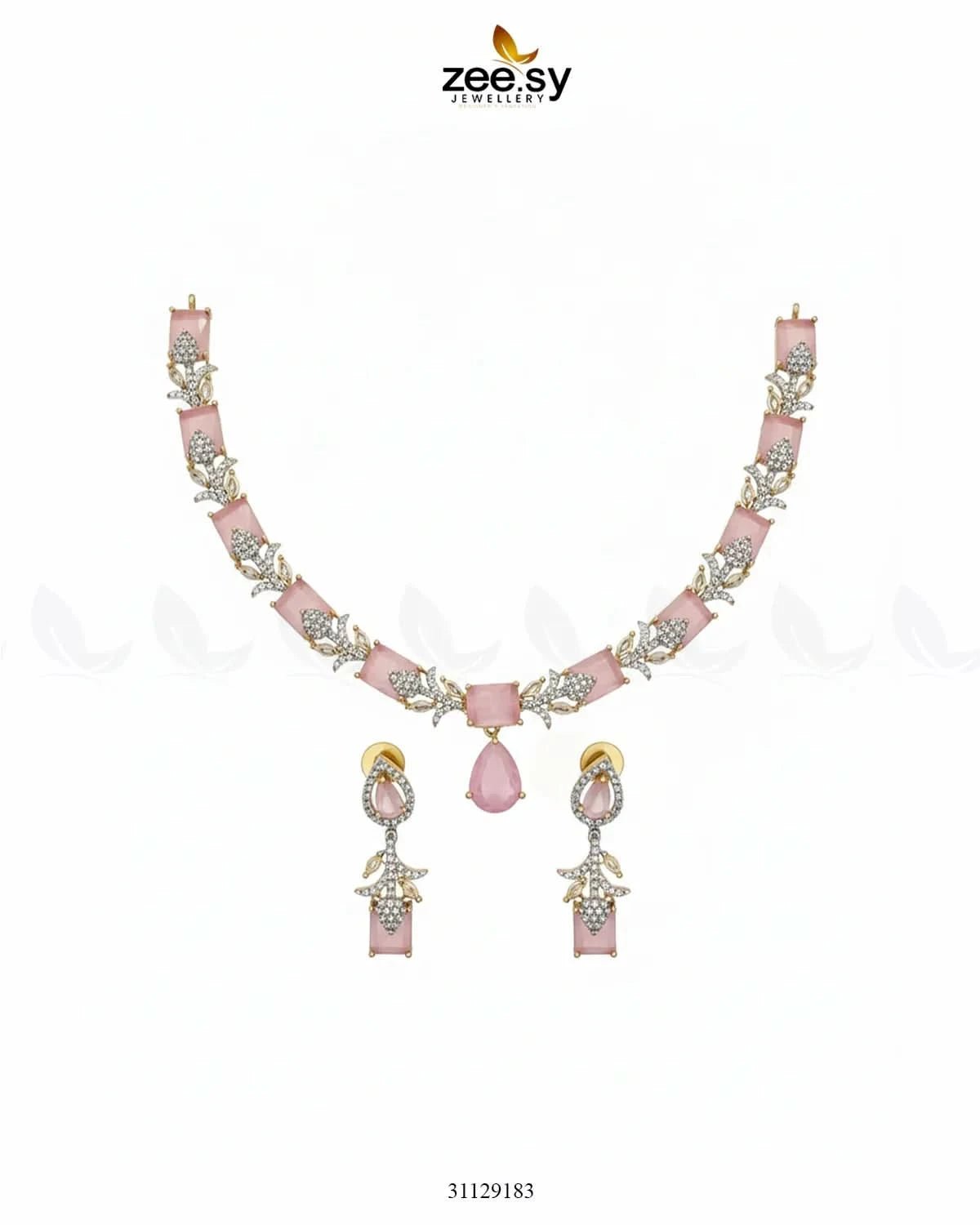 Golden Gilded Statement Necklace Set Golden Mint Pink Necklace Sets - Zeesy Jewellery Pakistan | Premium Artificial & Imitation Jewellery