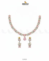 Golden Gilded Statement Necklace Set Golden Mint Pink Necklace Sets - Zeesy Jewellery Pakistan | Premium Artificial & Imitation Jewellery
