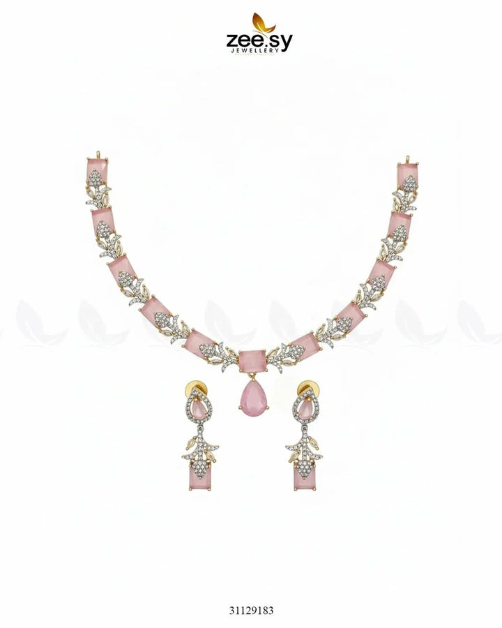Golden Gilded Statement Necklace Set Golden Mint Pink Necklace Sets - Zeesy Jewellery Pakistan | Premium Artificial & Imitation Jewellery
