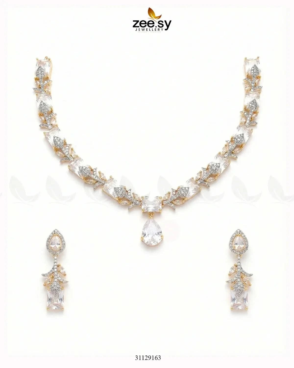 Golden Gilded Statement Necklace Set Golden White Necklace Sets - Zeesy Jewellery Pakistan | Premium Artificial & Imitation Jewellery