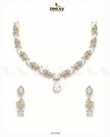 Golden Gilded Statement Necklace Set Golden White Necklace Sets - Zeesy Jewellery Pakistan | Premium Artificial & Imitation Jewellery