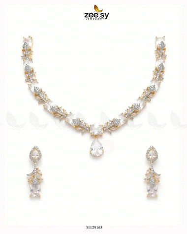 Golden Gilded Statement Necklace Set Golden White Necklace Sets - Zeesy Jewellery Pakistan | Premium Artificial & Imitation Jewellery
