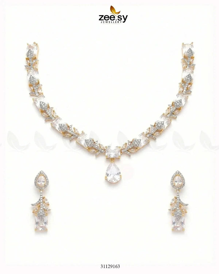 Golden Gilded Statement Necklace Set Golden White Necklace Sets - Zeesy Jewellery Pakistan | Premium Artificial & Imitation Jewellery
