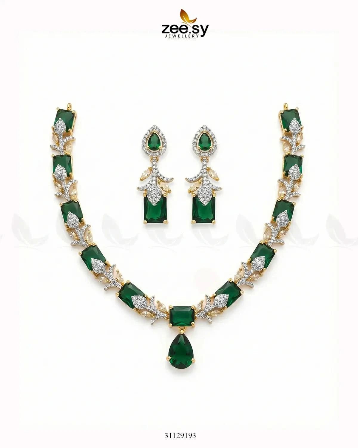 Golden Gilded Statement Necklace Set Golden Green Necklace Sets - Zeesy Jewellery Pakistan | Premium Artificial & Imitation Jewellery