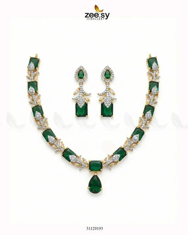 Golden Gilded Statement Necklace Set Golden Green Necklace Sets - Zeesy Jewellery Pakistan | Premium Artificial & Imitation Jewellery