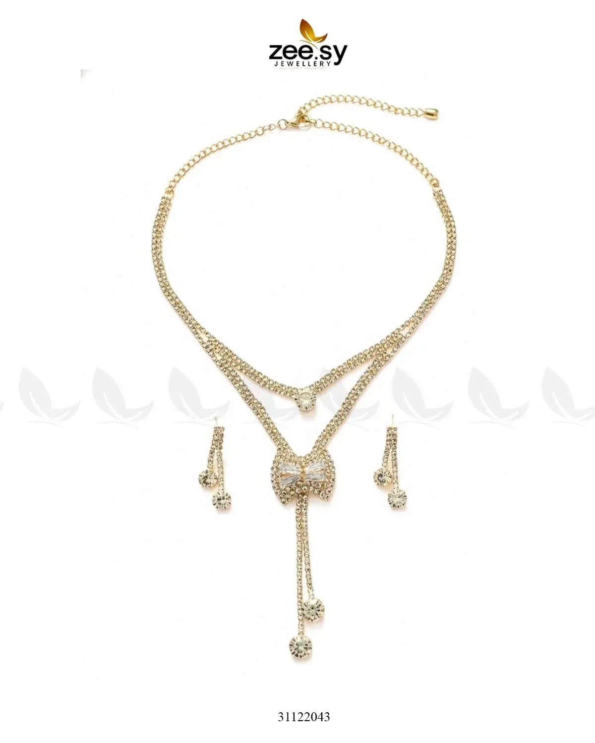 Brilliant Ribbon Drape Necklace Set Necklace Sets - Zeesy Jewellery Pakistan | Premium Artificial & Imitation Jewellery