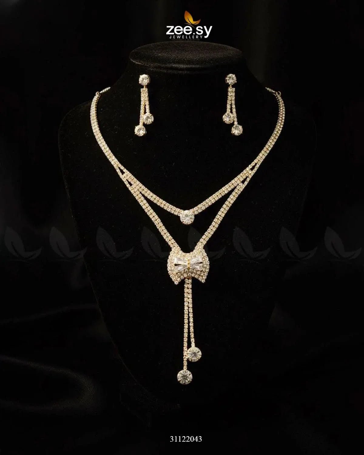 Brilliant Ribbon Drape Necklace Set Golden Necklace Sets - Zeesy Jewellery Pakistan | Premium Artificial & Imitation Jewellery