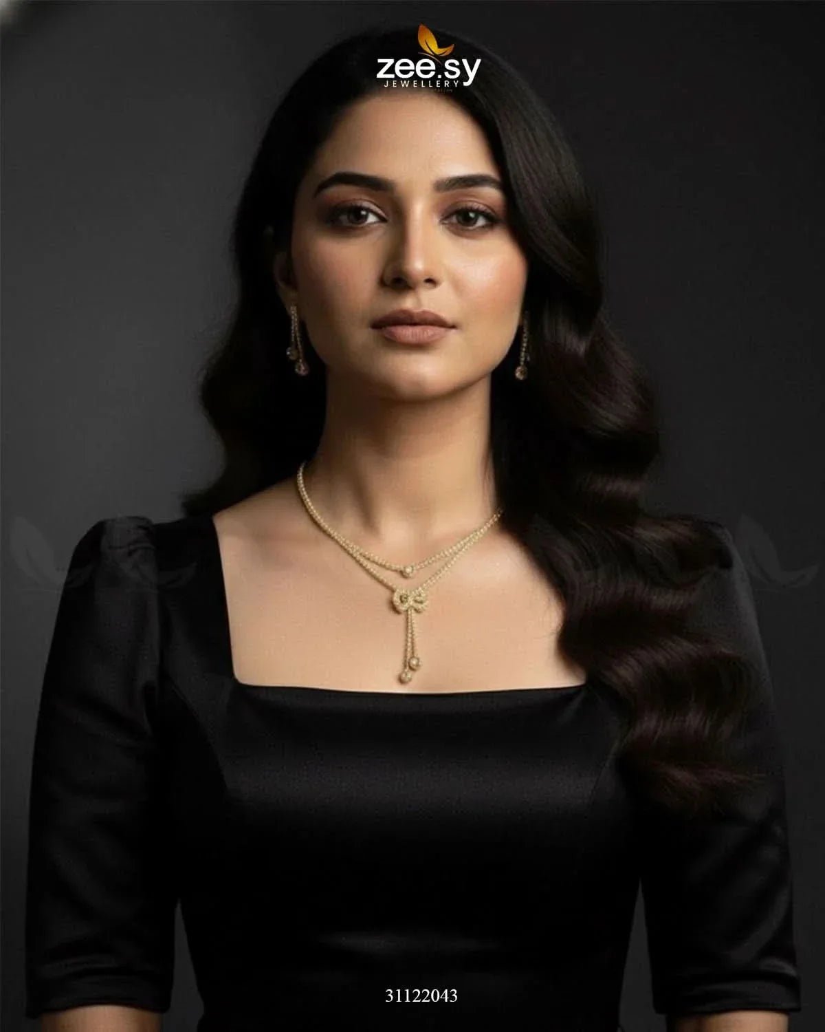 Brilliant Ribbon Drape Necklace Set Necklace Sets - Zeesy Jewellery Pakistan | Premium Artificial & Imitation Jewellery