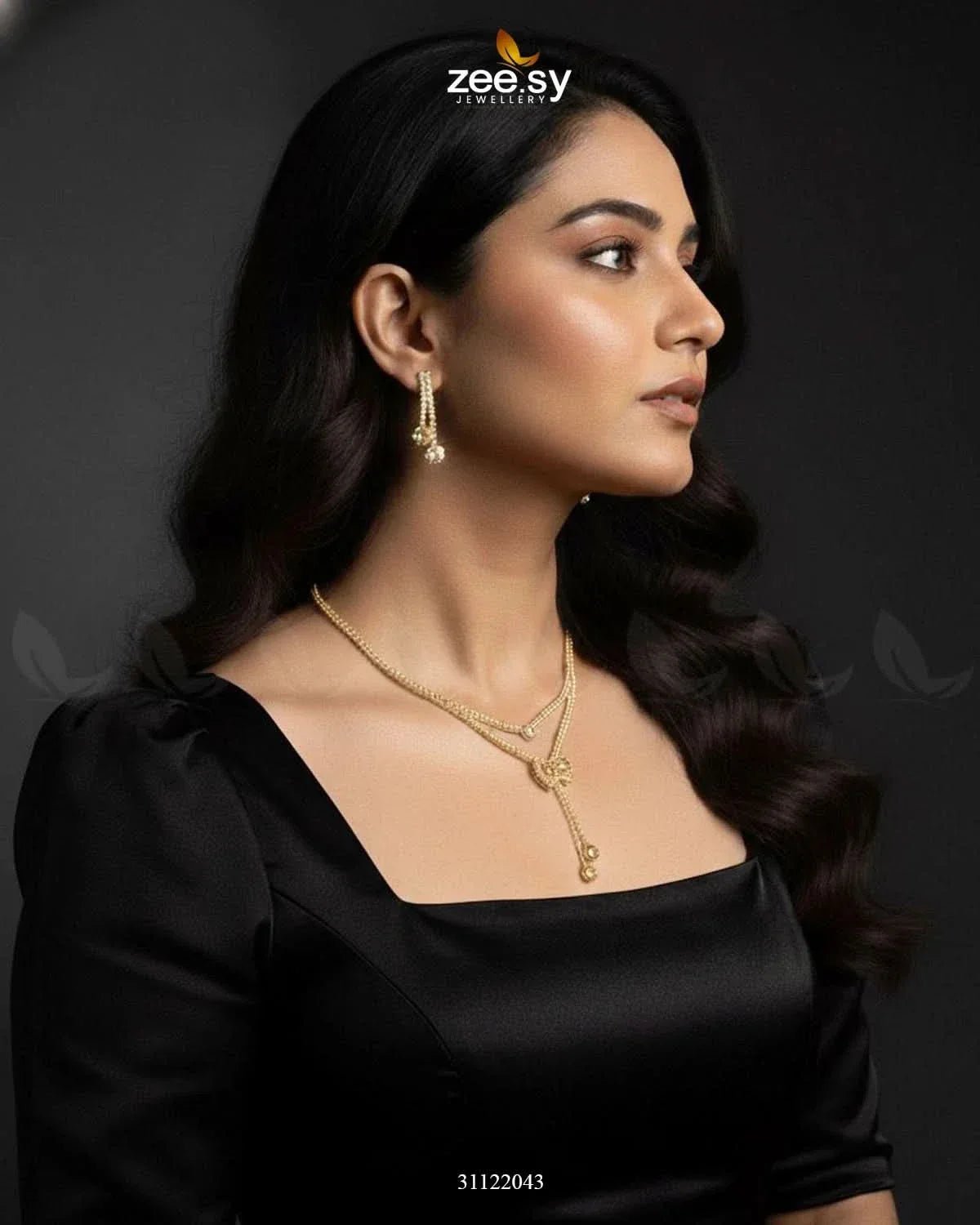 Brilliant Ribbon Drape Necklace Set Necklace Sets - Zeesy Jewellery Pakistan | Premium Artificial & Imitation Jewellery