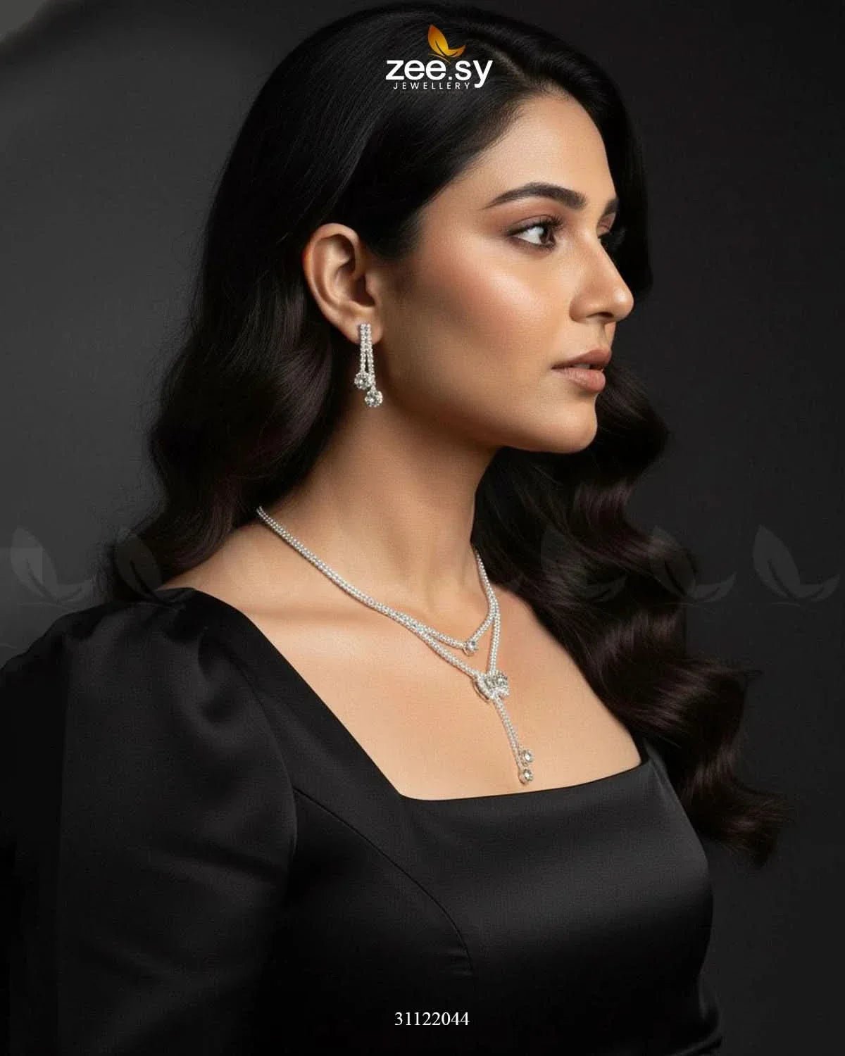 Brilliant Ribbon Drape Necklace Set Necklace Sets - Zeesy Jewellery Pakistan | Premium Artificial & Imitation Jewellery