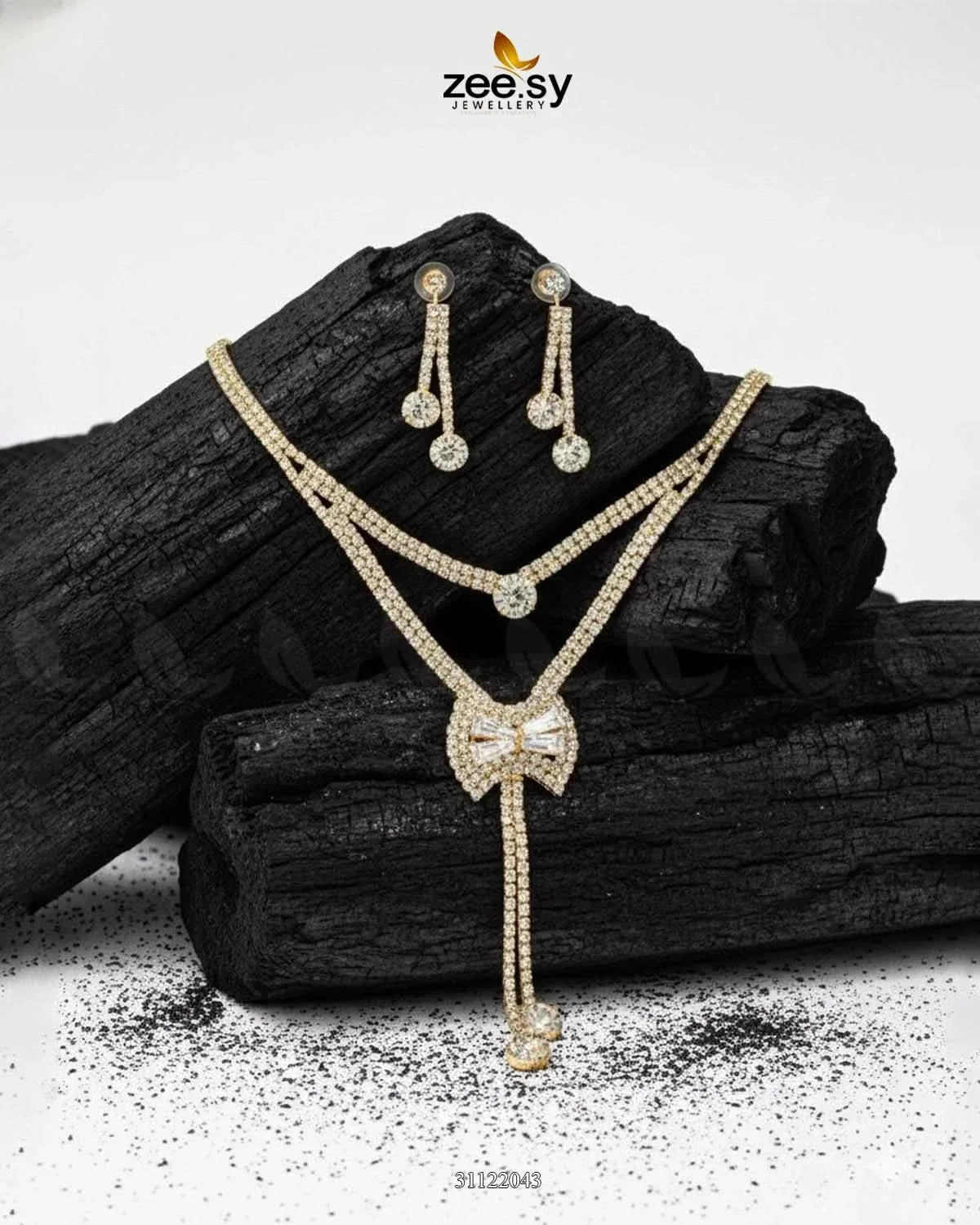 Brilliant Ribbon Drape Necklace Set Necklace Sets - Zeesy Jewellery Pakistan | Premium Artificial & Imitation Jewellery