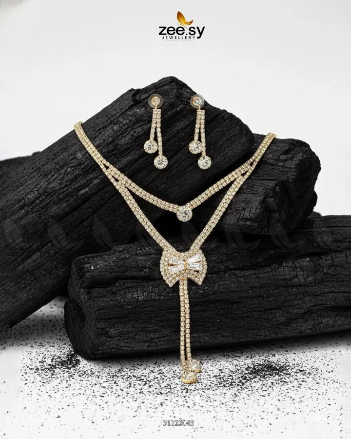 Brilliant Ribbon Drape Necklace Set Necklace Sets - Zeesy Jewellery Pakistan | Premium Artificial & Imitation Jewellery