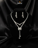 Brilliant Ribbon Drape Necklace Set Silver Necklace Sets - Zeesy Jewellery Pakistan | Premium Artificial & Imitation Jewellery