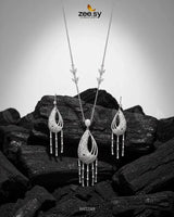 Cascade Dangle Necklace Set Silver Necklace Sets - Zeesy Jewellery Pakistan | Premium Artificial & Imitation Jewellery