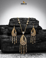 Cascade Dangle Necklace Set Golden Necklace Sets - Zeesy Jewellery Pakistan | Premium Artificial & Imitation Jewellery