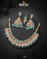 Celosia Necklace Golden Mint Green Necklace Sets - Zeesy Jewellery Pakistan | Premium Artificial & Imitation Jewellery