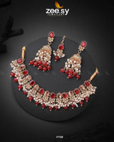 Celosia Necklace Golden Red Necklace Sets - Zeesy Jewellery Pakistan | Premium Artificial & Imitation Jewellery