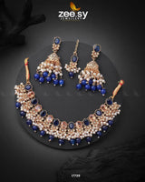 Celosia Necklace Golden Blue Necklace Sets - Zeesy Jewellery Pakistan | Premium Artificial & Imitation Jewellery