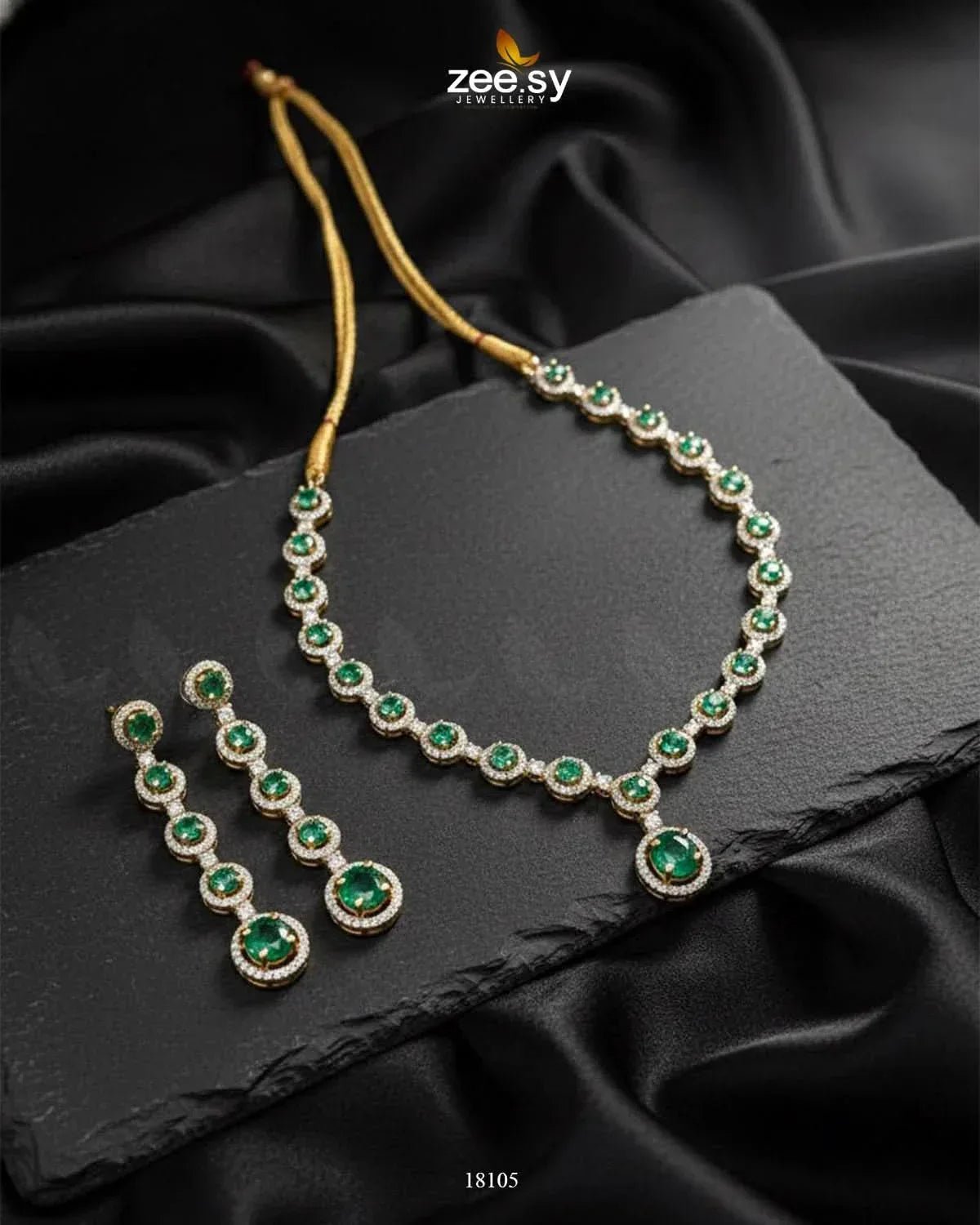 Freesia Necklace Set Golden Green Necklace Sets - Zeesy Jewellery Pakistan | Premium Artificial & Imitation Jewellery