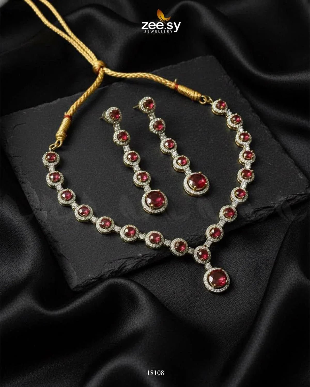 Freesia Necklace Set Golden Ruby Necklace Sets - Zeesy Jewellery Pakistan | Premium Artificial & Imitation Jewellery