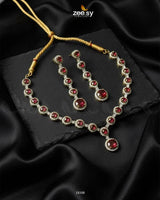Freesia Necklace Set Golden Ruby Necklace Sets - Zeesy Jewellery Pakistan | Premium Artificial & Imitation Jewellery