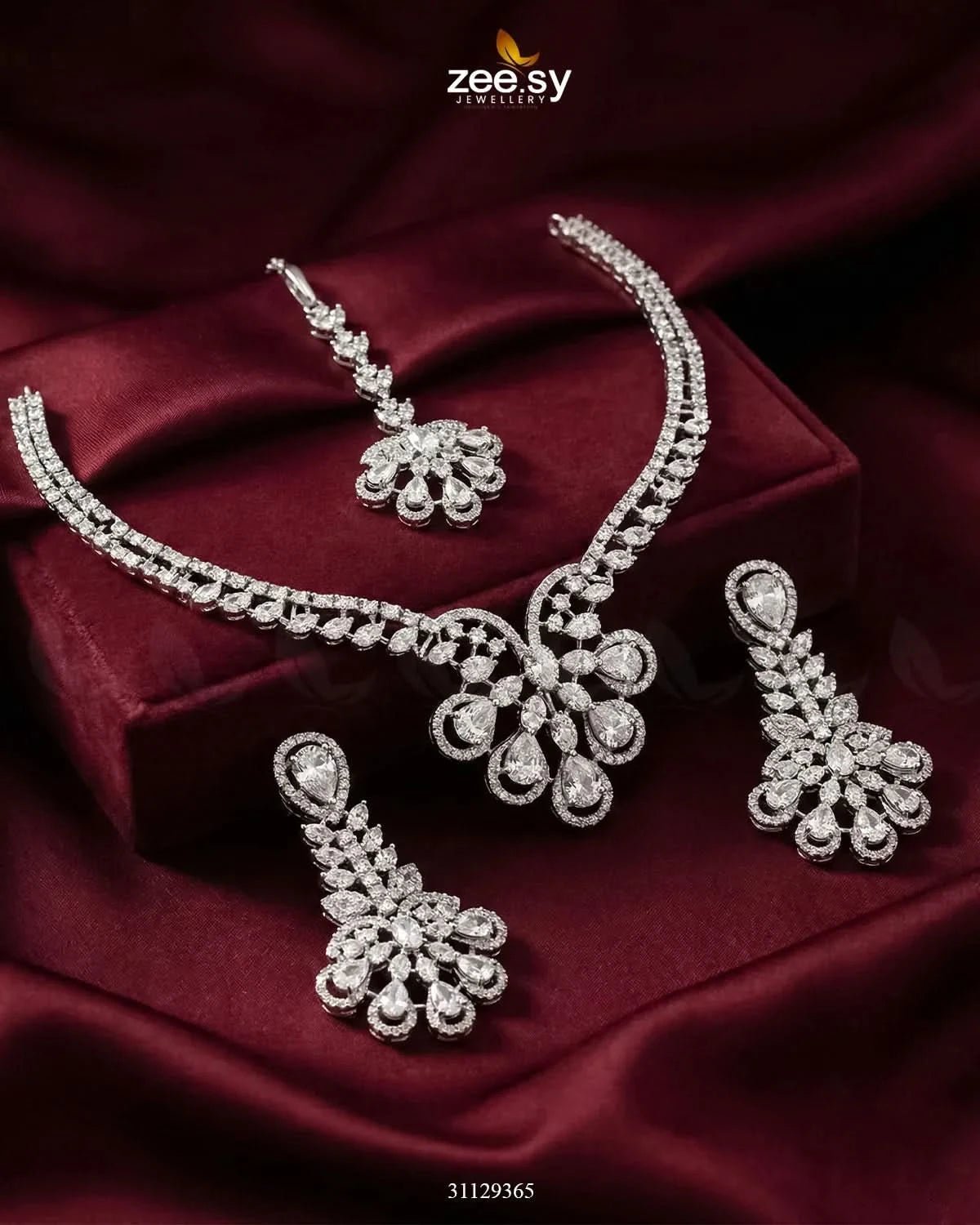 Glow Floral Zirconia Necklace Set Necklace Sets - Zeesy Jewellery Pakistan | Premium Artificial & Imitation Jewellery