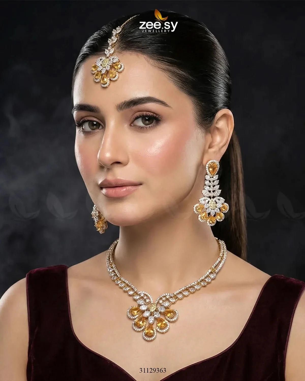 Glow Floral Zirconia Necklace Set Necklace Sets - Zeesy Jewellery Pakistan | Premium Artificial & Imitation Jewellery