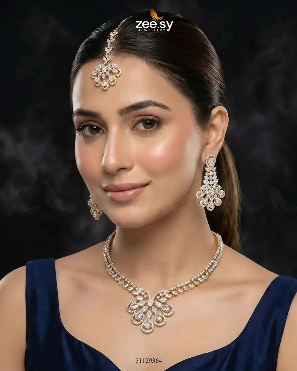 Glow Floral Zirconia Necklace Set Necklace Sets - Zeesy Jewellery Pakistan | Premium Artificial & Imitation Jewellery