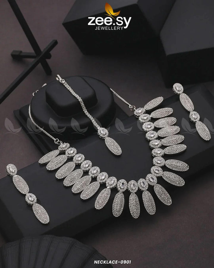 NECKLACE-0901 Silver White Necklace Sets - Zeesy Jewellery Pakistan | Premium Artificial & Imitation Jewellery