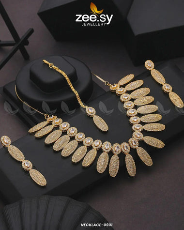 NECKLACE-0901 Golden White Necklace Sets - Zeesy Jewellery Pakistan | Premium Artificial & Imitation Jewellery
