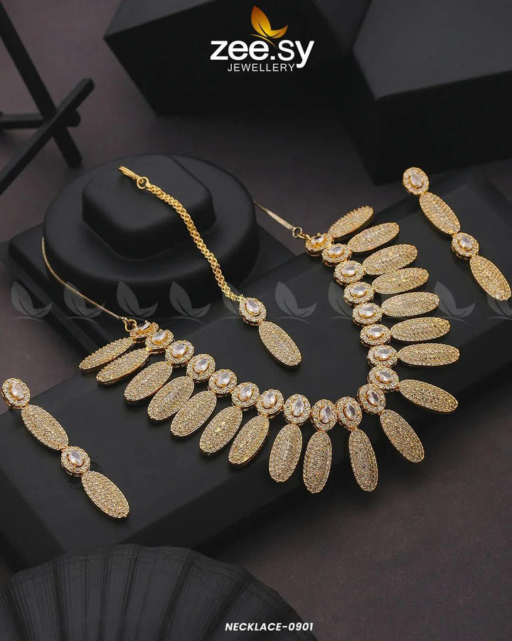 NECKLACE-0901 Golden White Necklace Sets - Zeesy Jewellery Pakistan | Premium Artificial & Imitation Jewellery