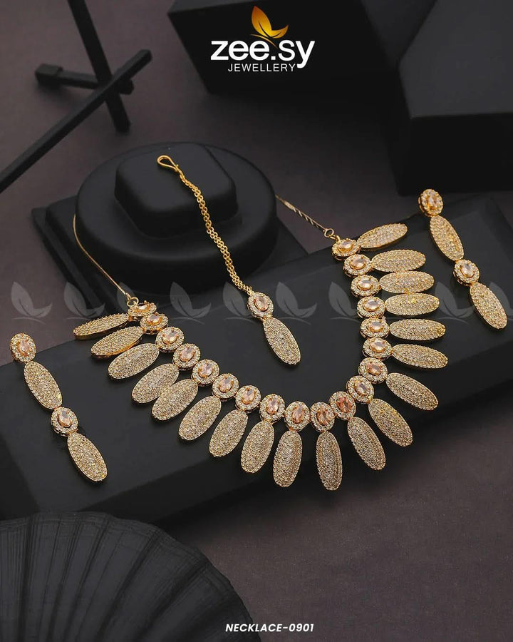 NECKLACE-0901 Golden Champagne Necklace Sets - Zeesy Jewellery Pakistan | Premium Artificial & Imitation Jewellery