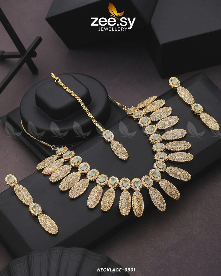 NECKLACE-0901 Golden Green Necklace Sets - Zeesy Jewellery Pakistan | Premium Artificial & Imitation Jewellery