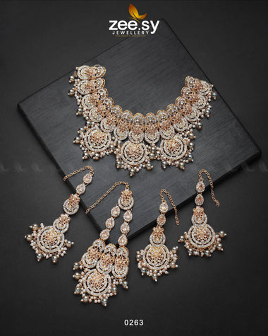 Panoramic Necklace Golden Champagne Necklace Sets - Zeesy Jewellery Pakistan | Premium Artificial & Imitation Jewellery