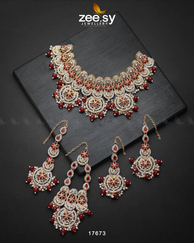 Panoramic Necklace Golden Red Necklace Sets - Zeesy Jewellery Pakistan | Premium Artificial & Imitation Jewellery
