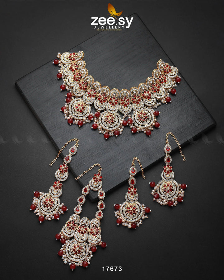 Panoramic Necklace Golden Red Necklace Sets - Zeesy Jewellery Pakistan | Premium Artificial & Imitation Jewellery