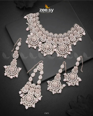 Panoramic Necklace Silver Mint Pink Necklace Sets - Zeesy Jewellery Pakistan | Premium Artificial & Imitation Jewellery
