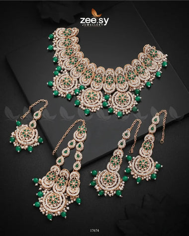 Panoramic Necklace Golden Green Necklace Sets - Zeesy Jewellery Pakistan | Premium Artificial & Imitation Jewellery