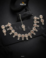 Pansy Necklace Set Golden Champagne Necklace Sets - Zeesy Jewellery Pakistan | Premium Artificial & Imitation Jewellery