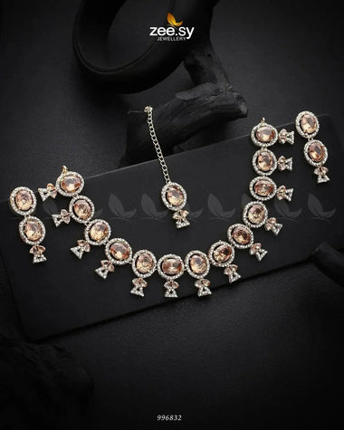 Pansy Necklace Set Golden Champagne Necklace Sets - Zeesy Jewellery Pakistan | Premium Artificial & Imitation Jewellery