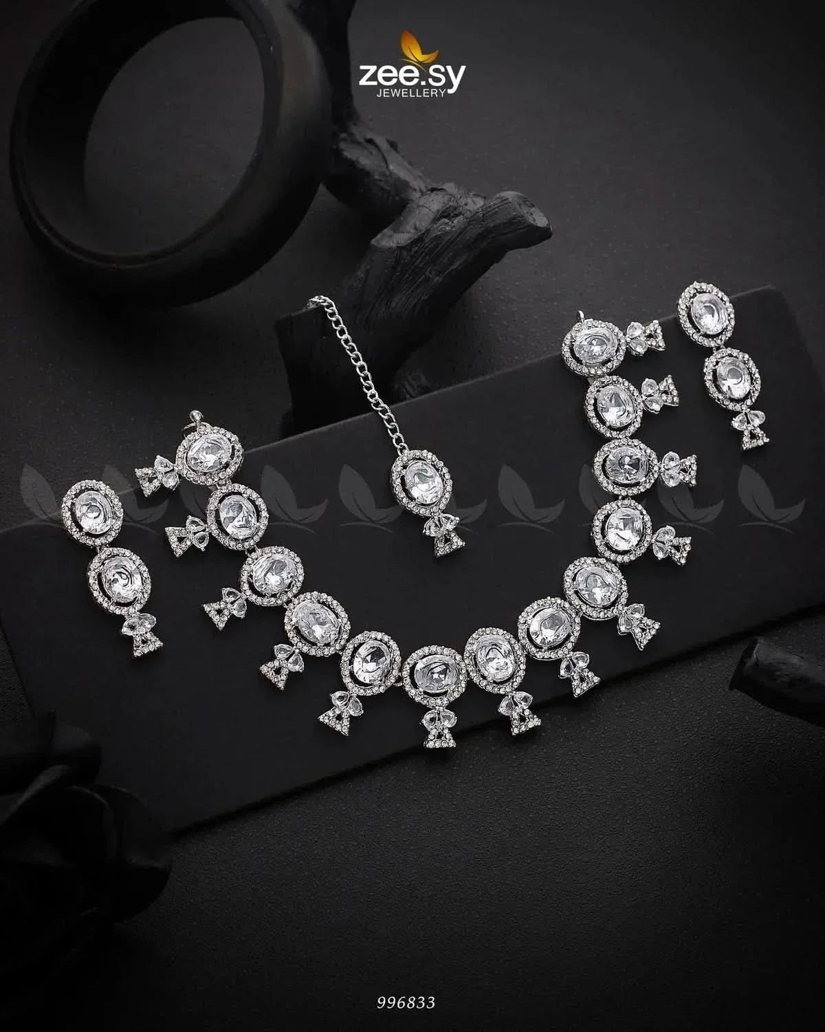 Pansy Necklace Set Silver White Necklace Sets - Zeesy Jewellery Pakistan | Premium Artificial & Imitation Jewellery